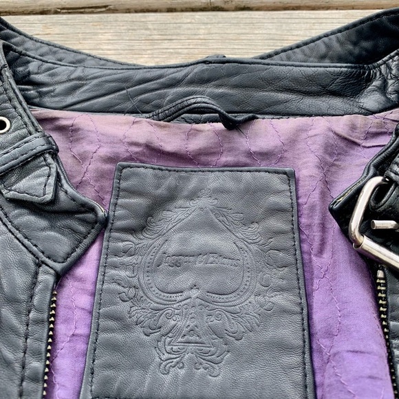 Jagger & Evans Black Leather Moto Jacket – Women’s M – Quilted Purple Lining - Picture 6 of 7